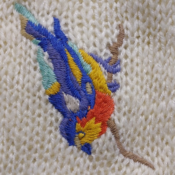 Anthropologie Sleeping on Snow Cream Bird Embroidered Knit Shrug Sweater M/L - Picture 4 of 9